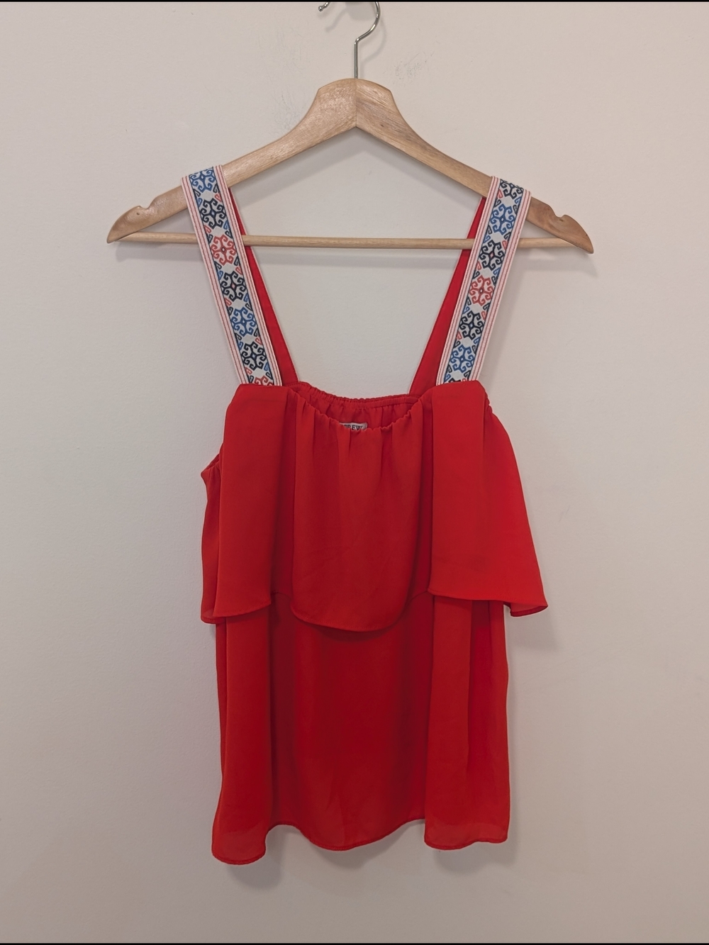 J. Crew 4th Of July Red Ruffle Tank with Embroidered Straps Women's Size 4